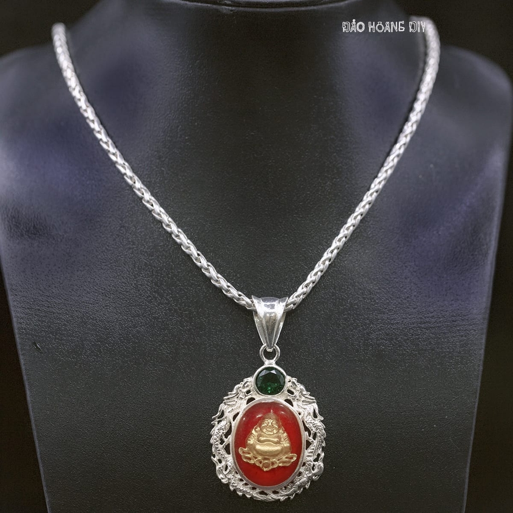 Mặt Dây Chuyền Bạc Nam Hình Rồng Có Tượng Phật Di Lặc