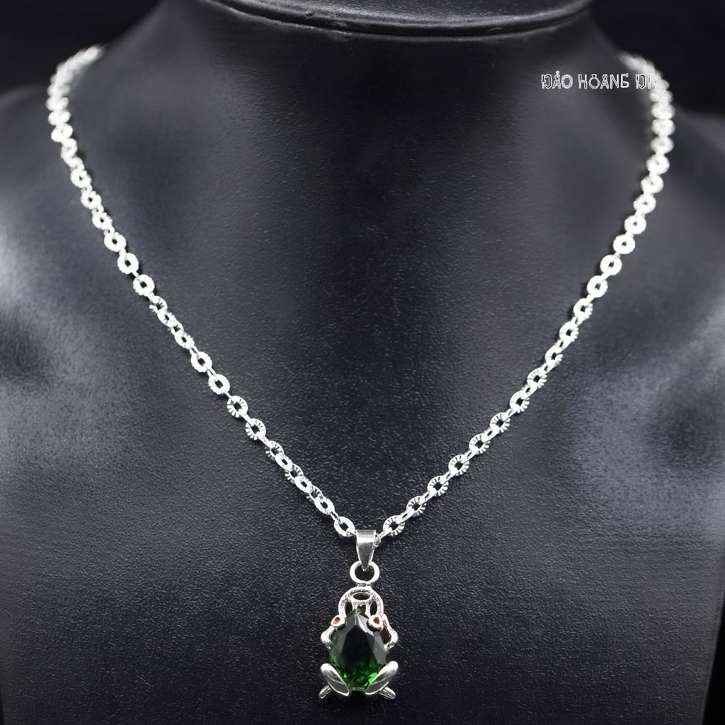 Mặt Dây Chuyền Bạc Nữ Phong Thủy Cóc Ngậm Kim Tiền Đá Xanh Lá M2409260027