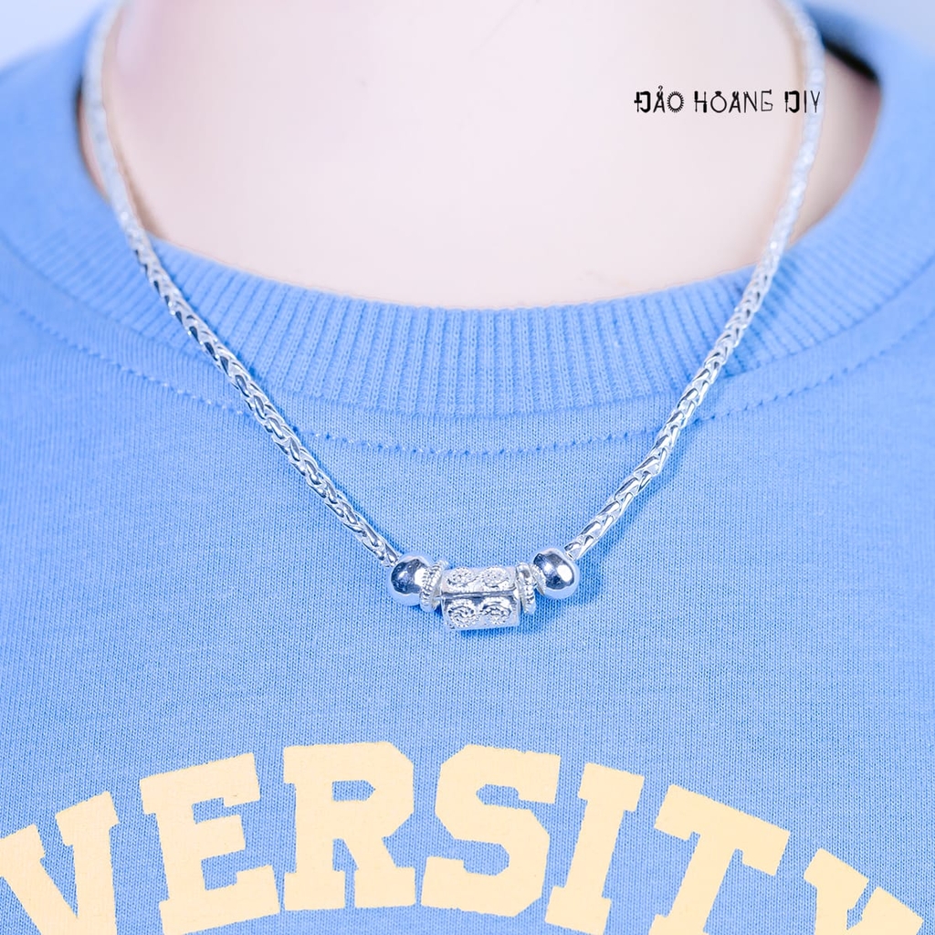 Dây Chuyền Bạc Cho Bé S990 Kiểu Dây Dừa Mặt Trụ Rỗng Cứng Cáp Chắc Chắn D2411090021