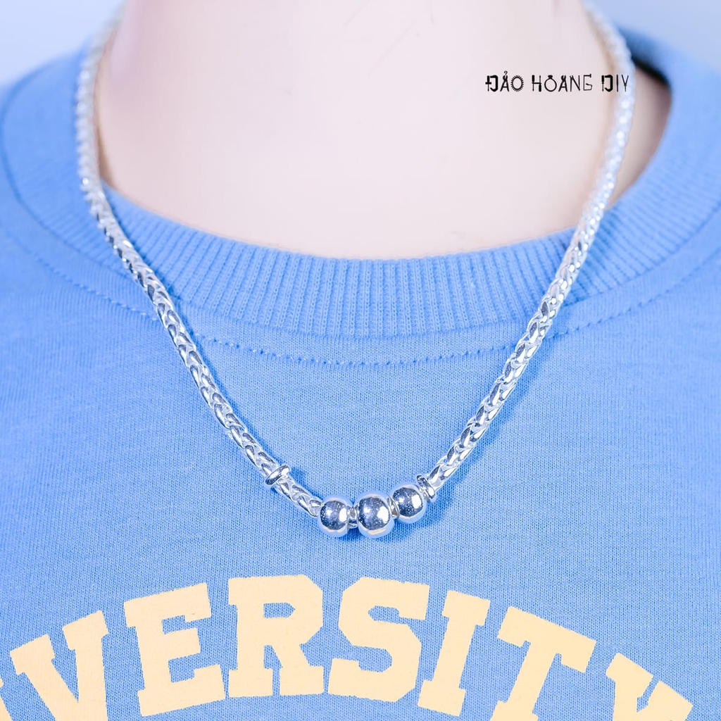 Dây Chuyền Bạc Cho Bé Kiểu Dây Dừa Bền Đẹp Mặt Tròn Trơn Đơn Giản  D2411090019