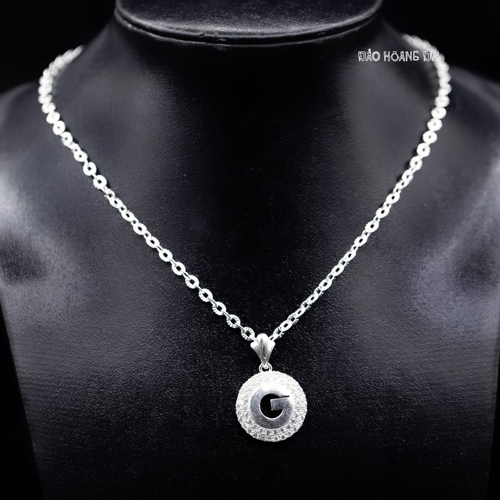 Mặt Dây Chuyền Bạc Nữ Tròn 2 Hàng Đá Lung Linh Móc Treo Chiếc Lá M2409240046