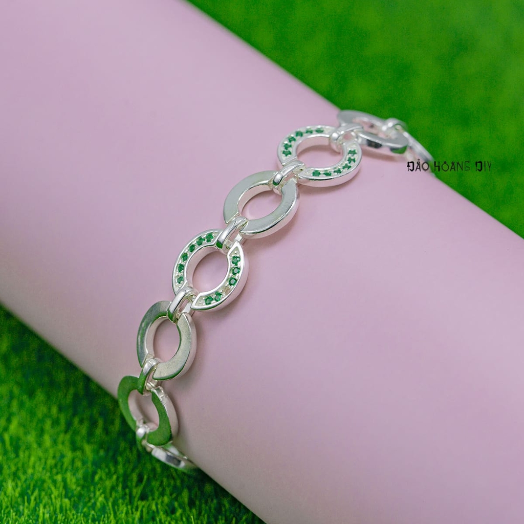 Lắc Tay Bạc Nữ S925 Móc Tròn Đá Màu