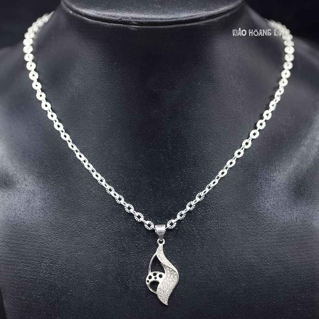 Mặt Dây Chuyền Bạc Nữ S925 Chiếc Lá Đính Hàng Đá NHỏ Lấp Lánh M2409230048