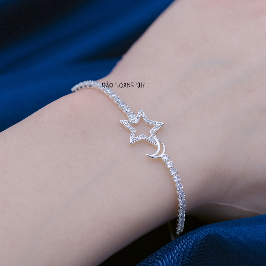 Lắc Tay Bạc Nữ Trăng Sao Đá Lấp Lánh Free Size L2410160018