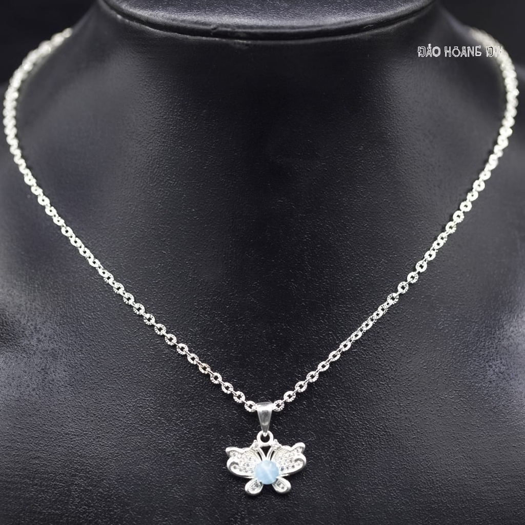 Mặt Dây Chuyền Bạc Nữ S990 Cánh Bướm Đá Xanh Tròn M2409220032