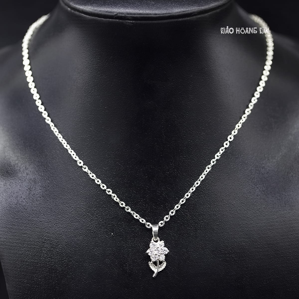Mặt Dây Chuyền Bạc Nữ Hình Bông Hoa 6 Cánh Có Cành Và Lá M2409210024