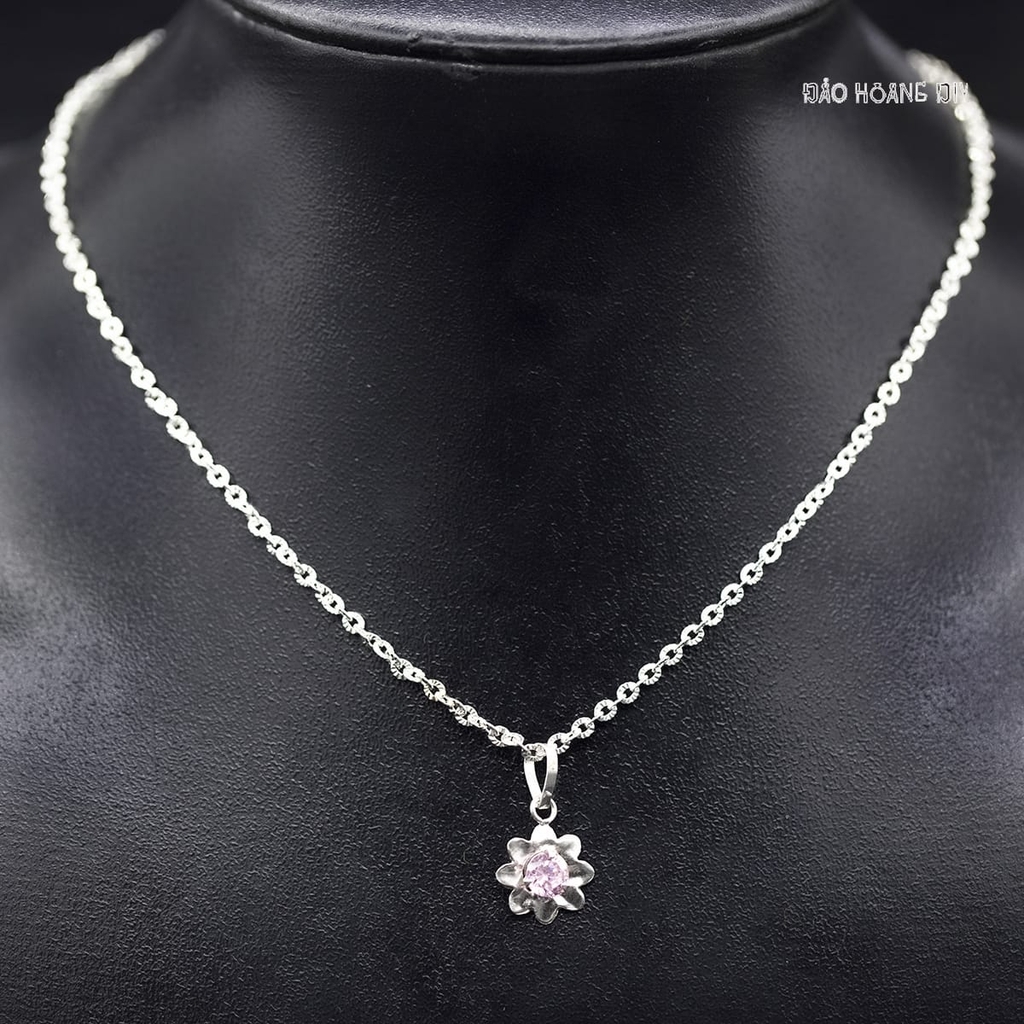 Mặt Dây Chuyền Bạc Trẻ Em Hình Bông Hoa 8 Cánh Trơn Nhụy Đá Hồng M2409210015