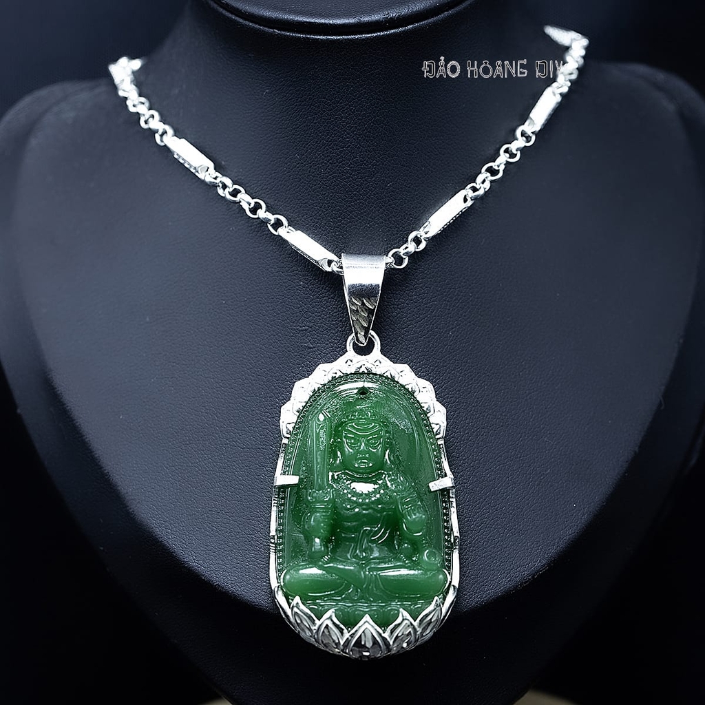 Mặt Dây Chuyền Bạc Phong Thủy Tượng Bất Động Minh Vương Đá Xanh Ngọc Size To M2412120018