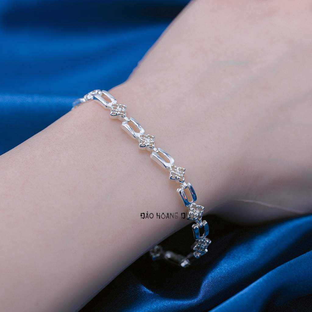 Lắc Tay Bạc Nữ Hoa 4 Cánh Mắt Xích Chữ U Độc Đáo L2410070057