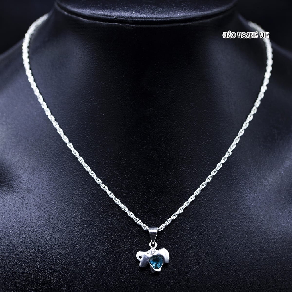 Mặt Dây Chuyền Bạc Trẻ Em Hình Chú Chói Đá Trái Tim Xanh M2409270052
