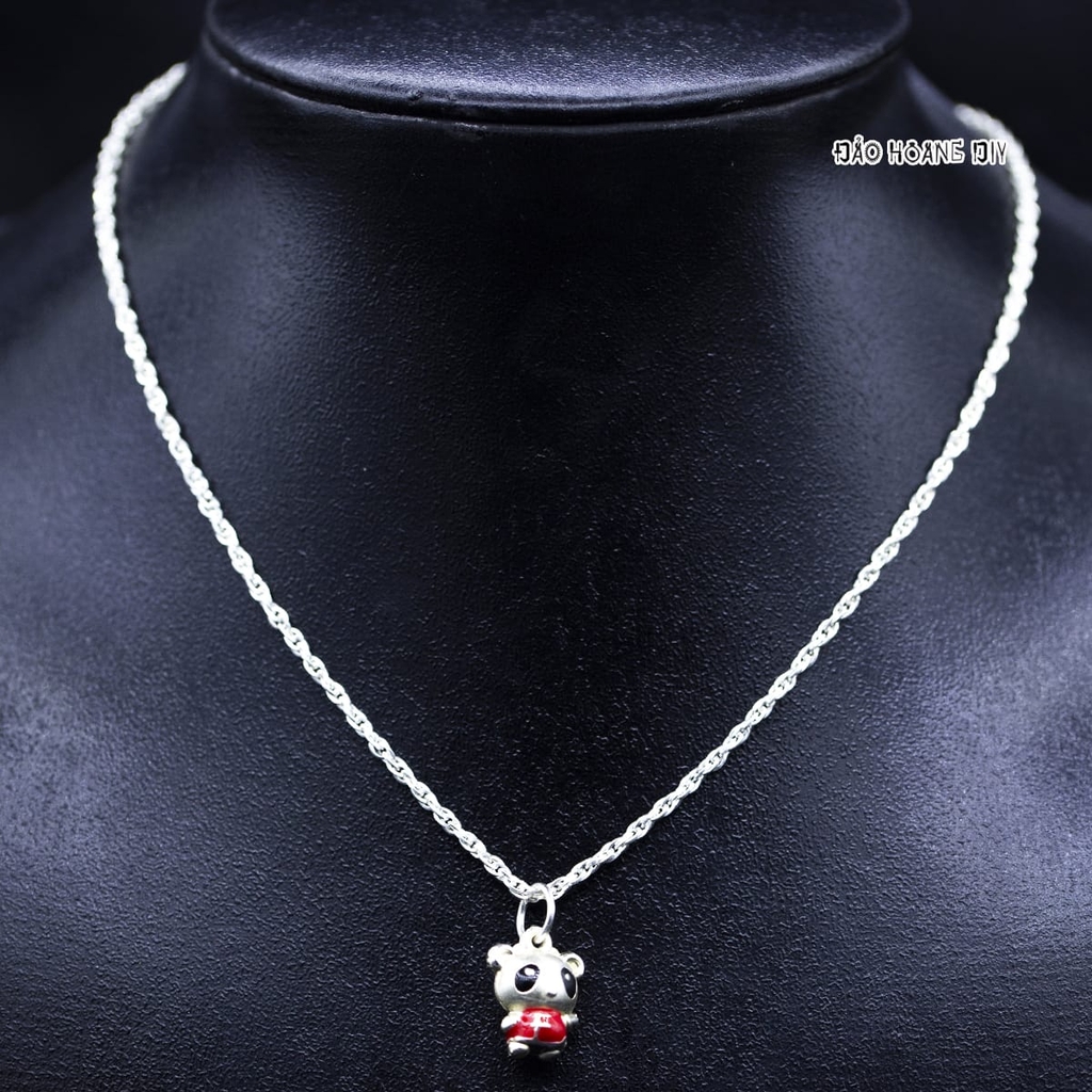 Mặt Dây Chuyền Bạc Trẻ Em Hình Gấu Trúc Mặt Sau In Chữ Happy M2409270036