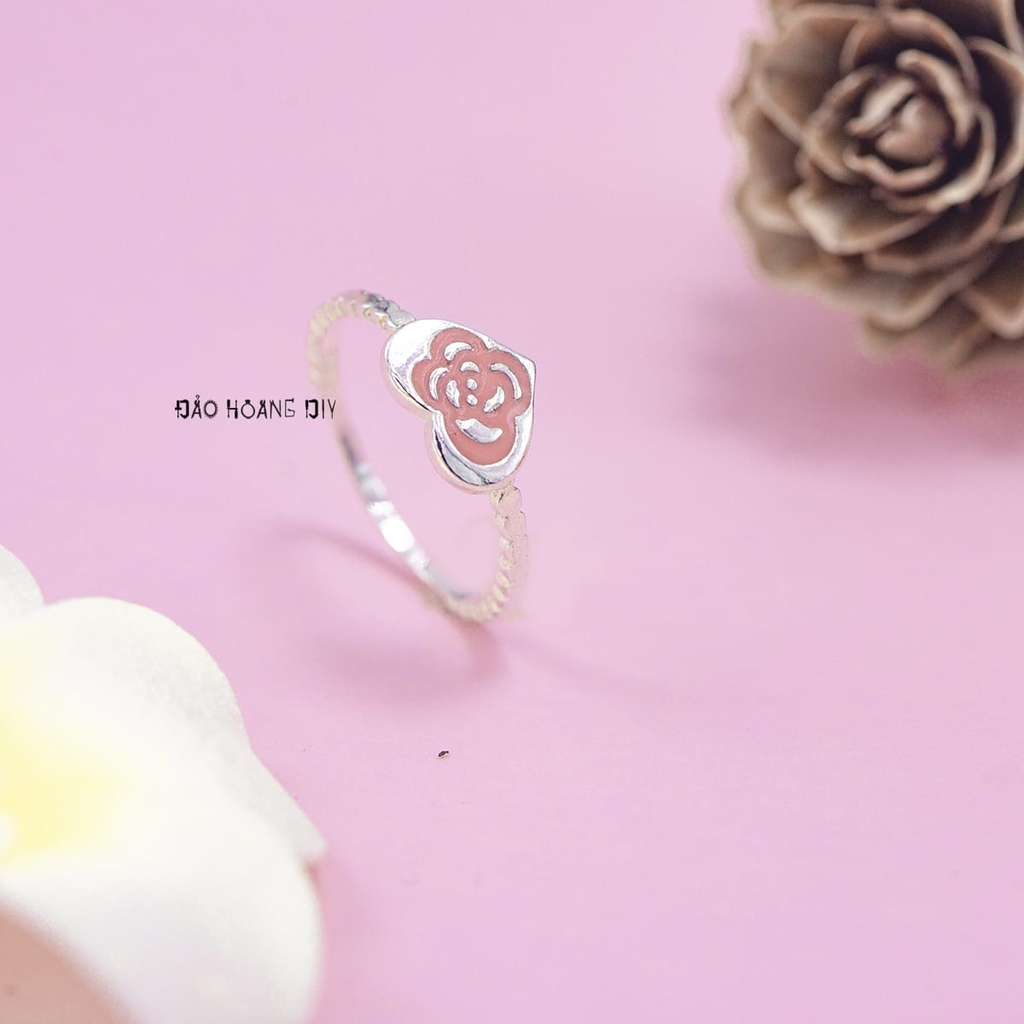 Nhẫn Bạc Trẻ Em Hình Trái Tim Bông Hoa Màu Hồng N2409040021