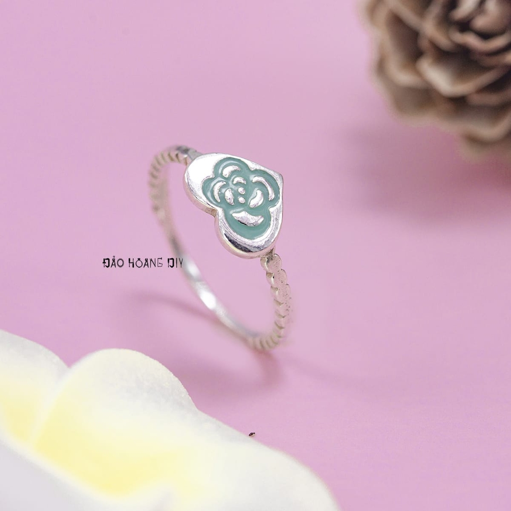 Nhẫn Bạc Trẻ Em Hình Trái Tim Bông Hoa Màu Xanh N2409040022