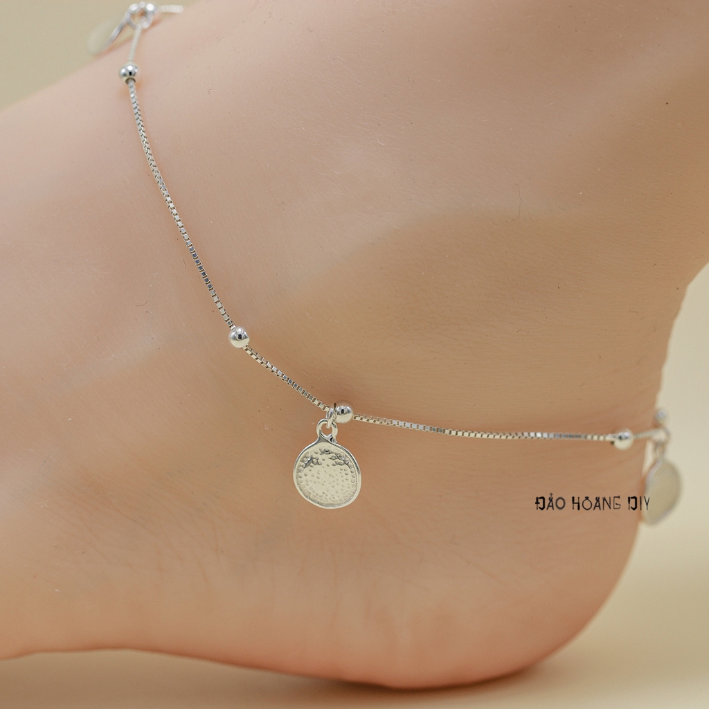 Lắc Chân Bạc Nữ S925 Dạng Sợi Mì Vuông Mặt Tròn Trơn L2410140063
