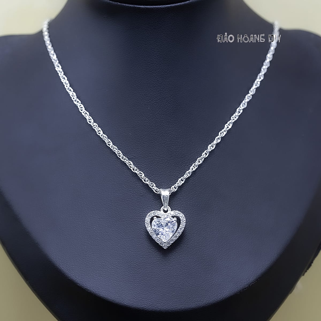 Mặt Dây Chuyền Bạc Nữ Hình Trái Tim Đính Đá Tấm Lấp Lánh M2412170078