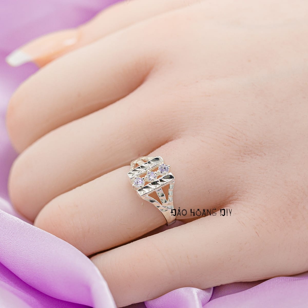Nhẫn Bạc Nữ Chữ H Đính Đá Trắng Xinh Xắn N2412110008