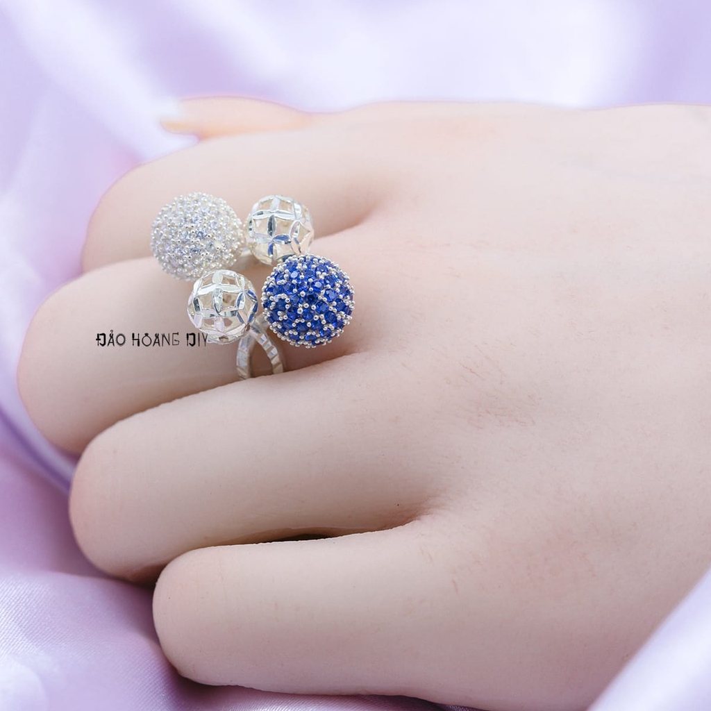 Nhẫn Bạc Nữ Quả Cầu Đính Đá 2 Màu N2409060051