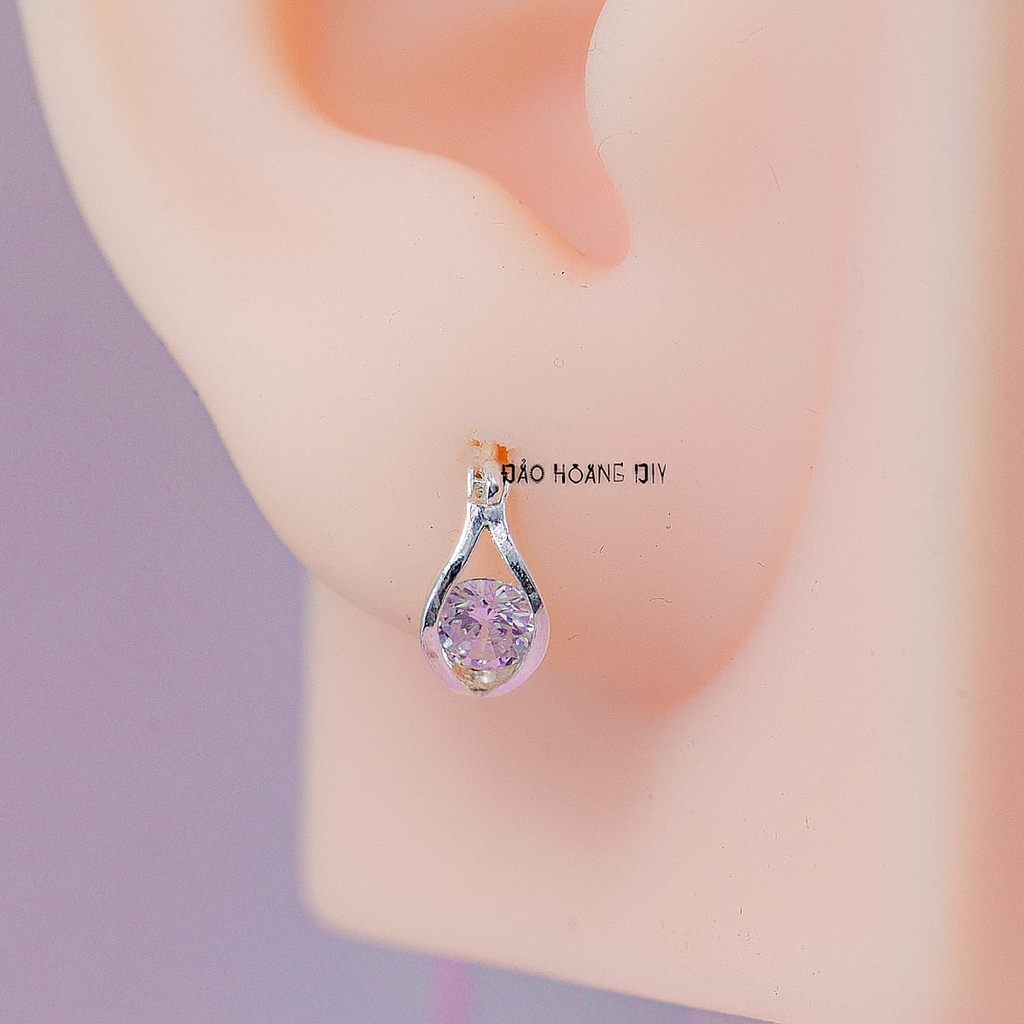 Bông Tai Bạc Cho Bé Kiểu Bật Đá Trắng Kiểu Đơn Giản Dễ Thương H2410280063