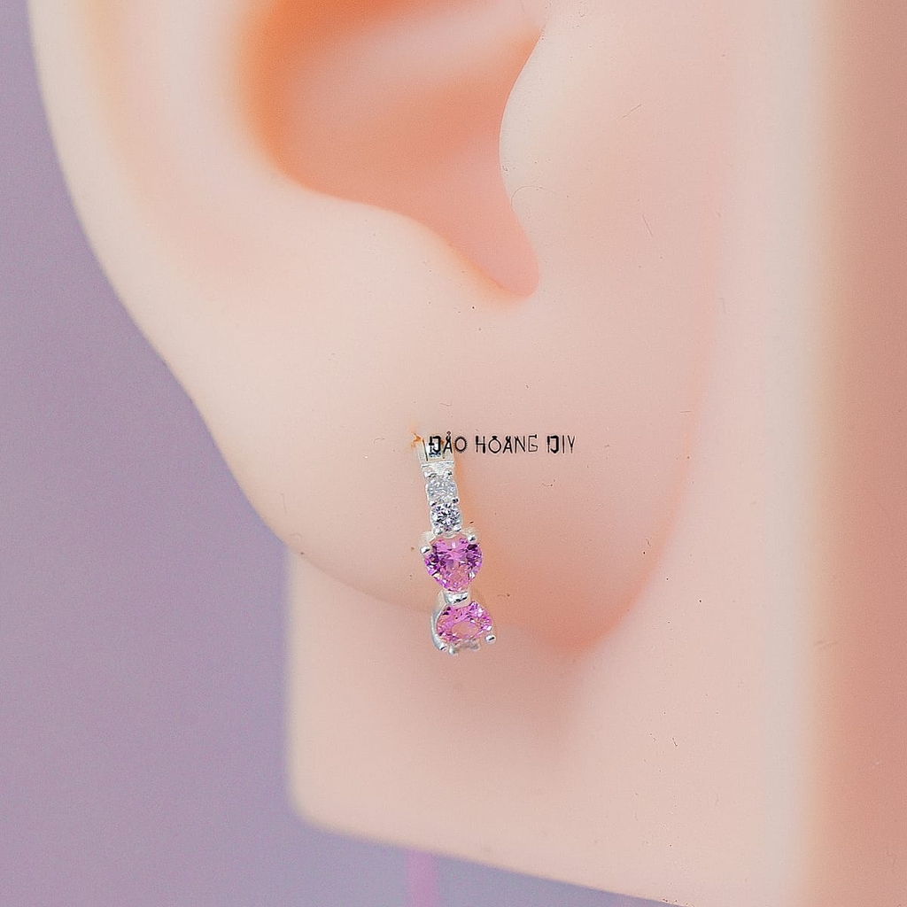 Bông Tai Bạc Cho Bé Kiểu Bật Nơ Đá Hồng Nhỏ Xinh H2410280060