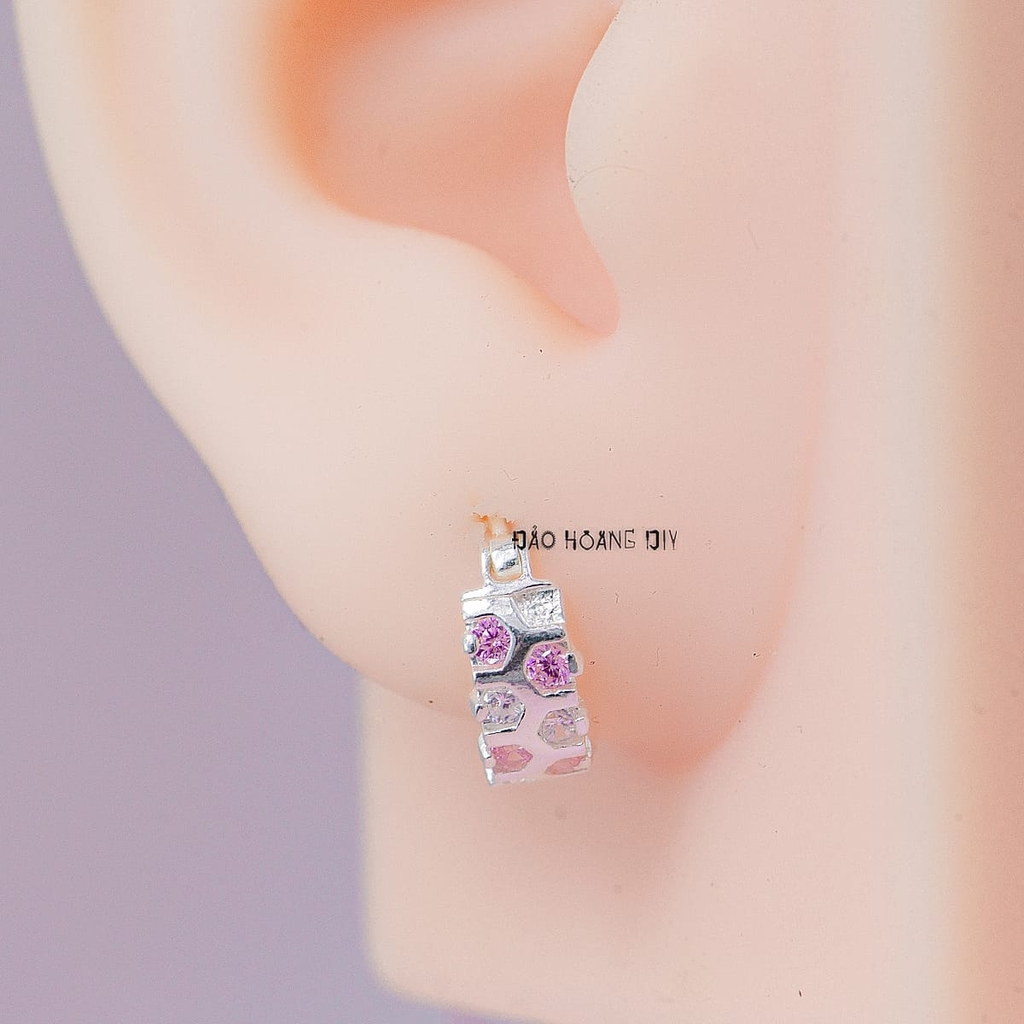 Bông Tai Bạc Nữ Kiểu Bật Đá Hình Tổ Ong Sáng Tạo H2410280069