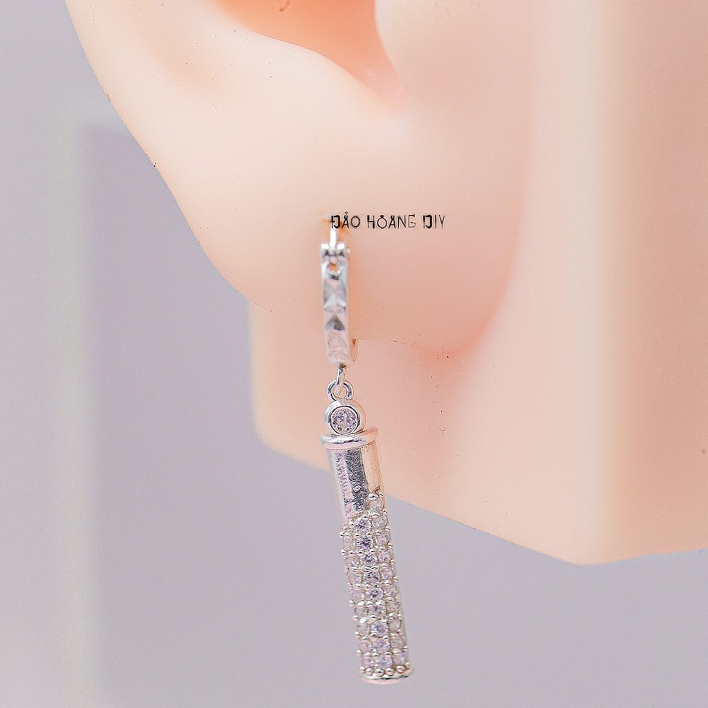 Bông Tai Bạc Nữ Khong Tròn Hình Trụ Đính Đá Đẹp Xinh H2410260020