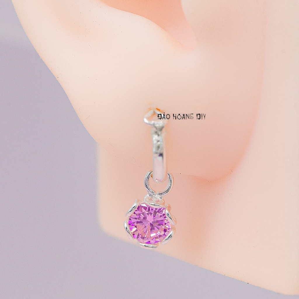 Bông Tai Bạc Nữ Khong Tròn Hoa Đá Hồng 6.5 Ly Trẻ Trung  H2410250090