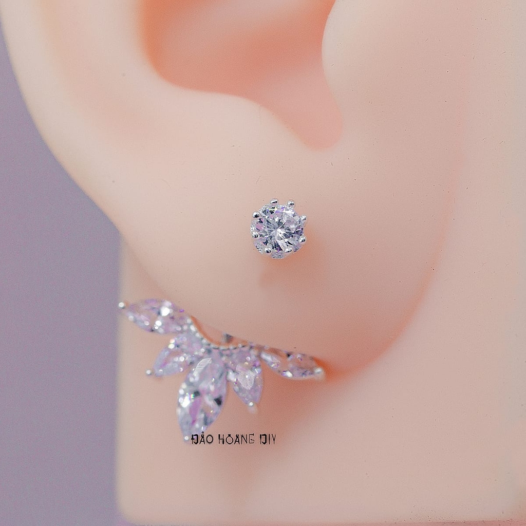 Bông Tai Bạc Nữ S925 Hình Vương Miện Đính Đá Sang Trọng