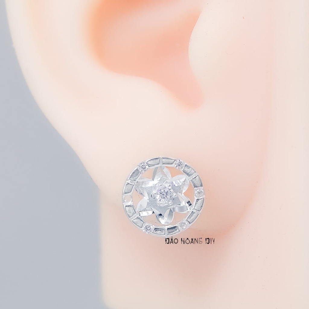 Bông Tai Bạc Nữ S925 Kiểu Bật Hình Tròn Hoa 6 Cánh Xinh Xắn H2410210047