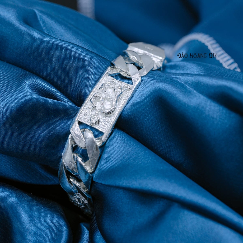 Lắc Tay Bạc Nam Dạng Dẹt 2 Mặt Hình Con Rồng L2410060009