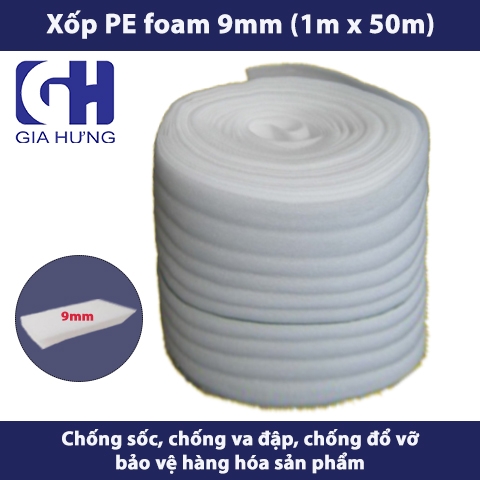 Cuộn xốp PE foam 9mm trắng (9mm x 1.0m x 50m - Màu trắng)