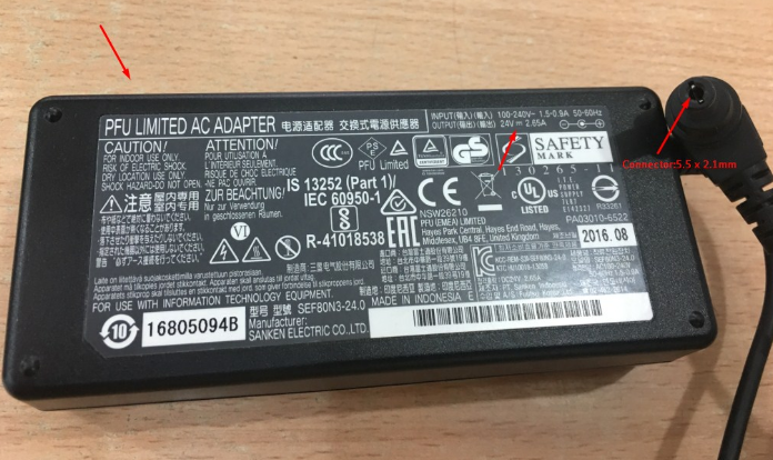 Adapter Original Fujitsu Scanner Fi-7160 Fi-6140 24V 2.65A IEC C5 Connector Size 5.5mm x 2.1mm