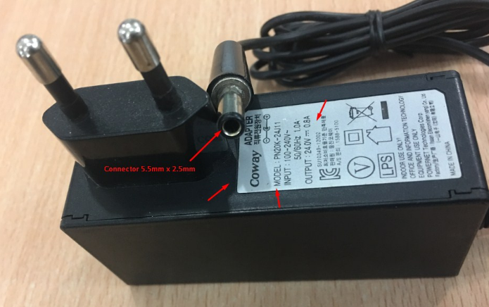 Adapter Original 24V 0.8A 19W COWAY PN20K-24J11 Connector Size 5.5mm x 2.5mm