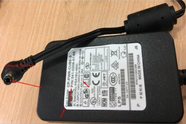 Adapter Cisco 341-0206-01 48V 0.38A CP-PWR-CUBE-3 For Cisco CAP2702I AIR-CAP2702I AIR-CAP2702I-E-K9 AIR-CAP2702I-A-K9 AP 2702i 2700 Series Wireless Access Point Connector Size 5.5mm x 2.5mm