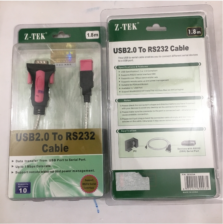 Bộ Cáp Chuyển Đổi USB 2.0 to Serial RS232C Z-TEK Và Cáp RS232C 6232-9F9F-03CR Null Modem With Full Handshaking DB9 Female to DB9 Female Cable PVC Black