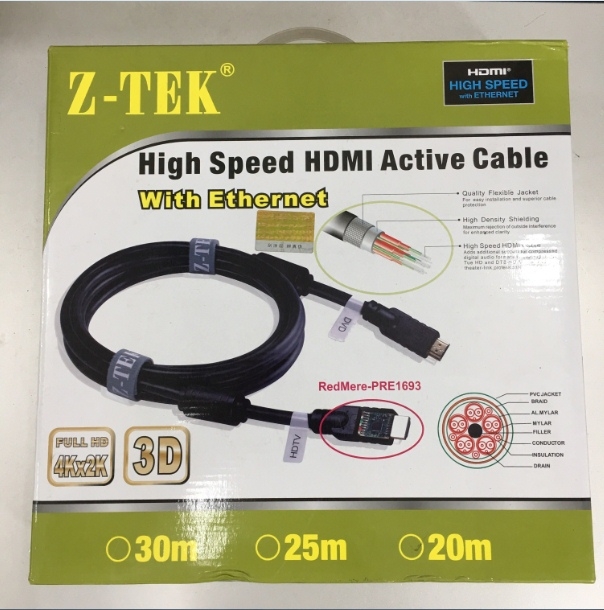Cáp HDMI Chính Hãng Z-TEK 20M ZE575A High Speed HDMI Cable with Ethernet - Ultra HD 4k x 2k HDMI Cable - HDMI to HDMI Supports 3D 1080P