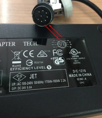 Adapter Original Tech STD-24066 24V 6.6A IEC C14 160W Connector Size 8PIN DIN 13mm