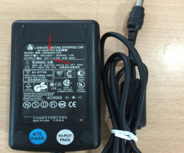Adapter Original LI-SHIN-LSE9802A1240 12V 3.33A 40W Connector Size 5.5mm x 2.1mm