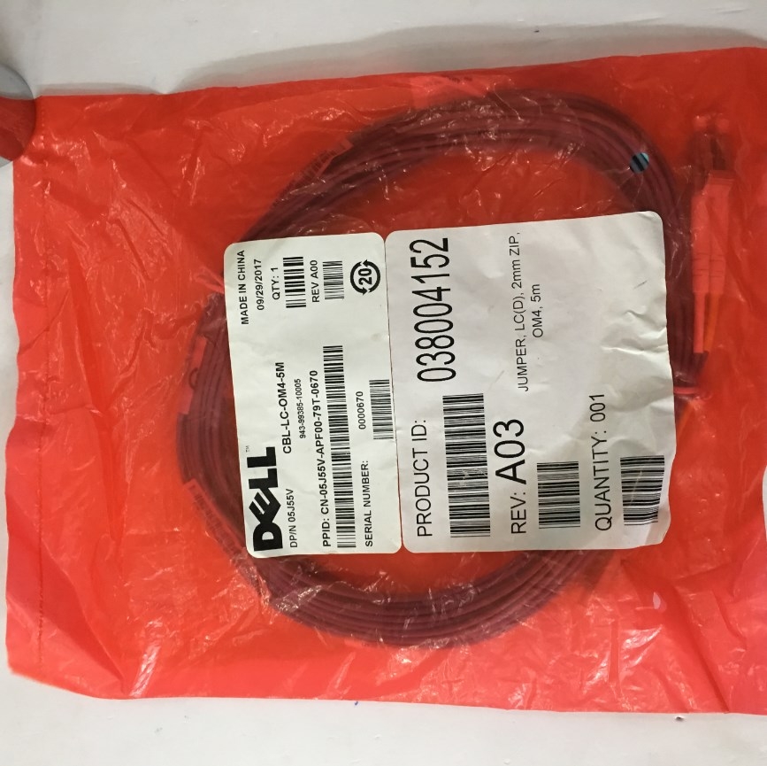 Dây Nhẩy Quang OM4 LC to LC Duplex 5M DELL 05J55V Multimode Fiber Optic Patch Cable OS2 50/125 2.0mm PVC Length 5M