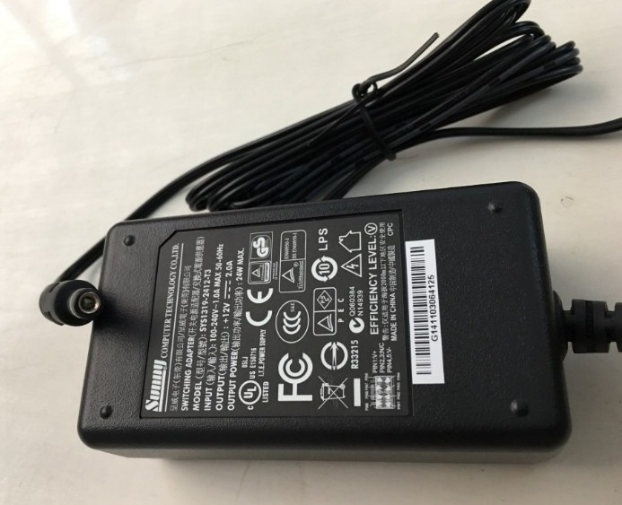 Adapter 12V 2A 24W SUNNY SYS1319-2412-T3 IEC C14 Switching Connector Size 5.5mm x 2.5mm