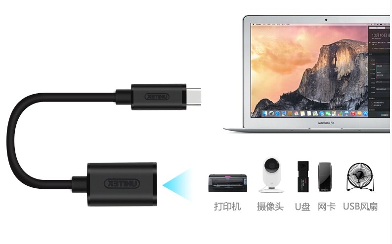 Cáp chuyển USB 3.1 Type C to USB 3.0 A Female chính hãng Unitek( Y-C476BK)10Gbit/s dài 20cm
