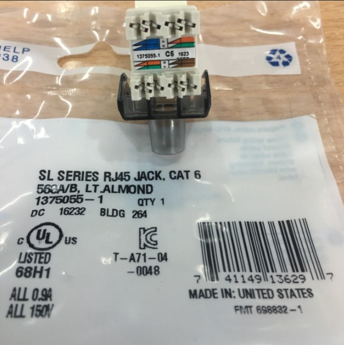 Nhân Mạng TE Connectivity Amp/Tyco/Commscope Cat6 SL 110 Jack, T568A/B, Almond [1375055-1]