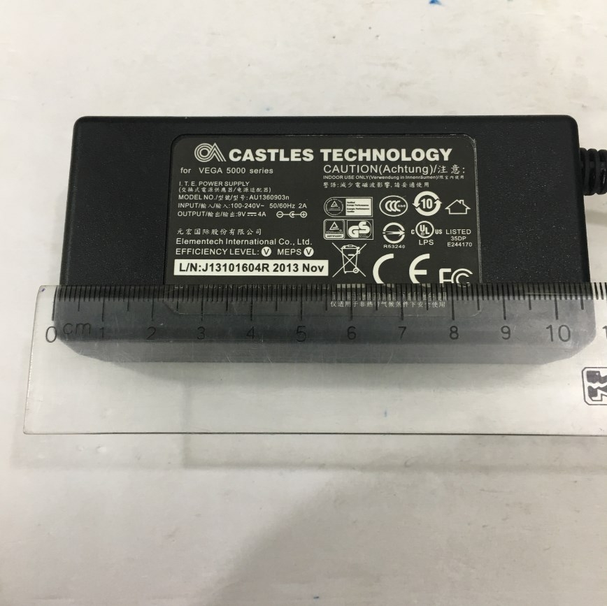 Adapter Original 9V 4A 36W CASTLES AU1360903n Connector Size 4.0mm x 1.7mm 90 Degree