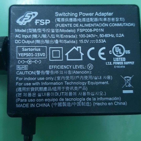 Adapter 15V 0.53A FSP008-P01N DC + ---C--- Connector Size 5.5mm x 2.1mm For Cân Điện Tử Sartorius Japan BCE2201L-1SJP Electronic Balance K0151