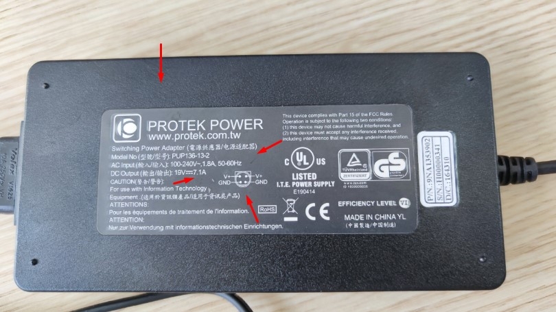 Adapter 19V 7.1A 135W PROTEK PUP136-13-2 Connector Size 4 Pin Mini Din 10mm