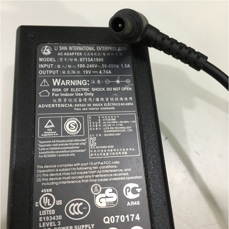 Adapter LI SHIN 19V 4.74A 0713A1990 Connector Size 6.5mm x 4.4mm