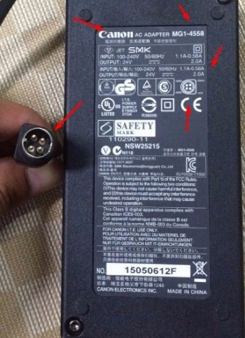 Adapter Canon MG1-4558 24V 2A 48W For Scanner Canon DR-1210C DR-2020U ScanFront 300 ScanFront 300P Connector Size 4 Pin Mini Din 10mm