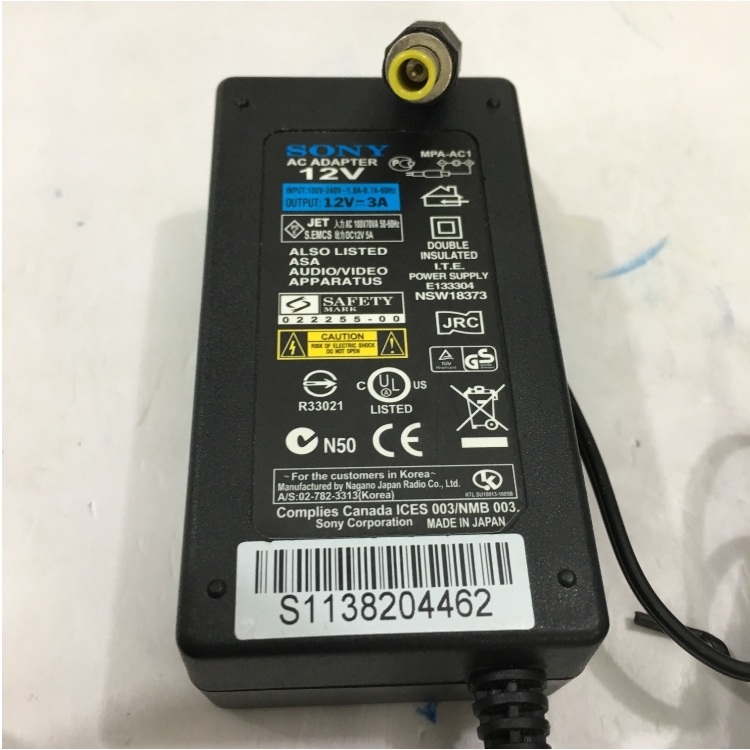 Bộ Chuyển Đổi Nguồn Adapter Original 12V 3A 36W SONY MPA-AC1 For Camera DVD EVI VRD EVI BRC SRG Connector Size 5.5mm x 3.5mm x1.0mm