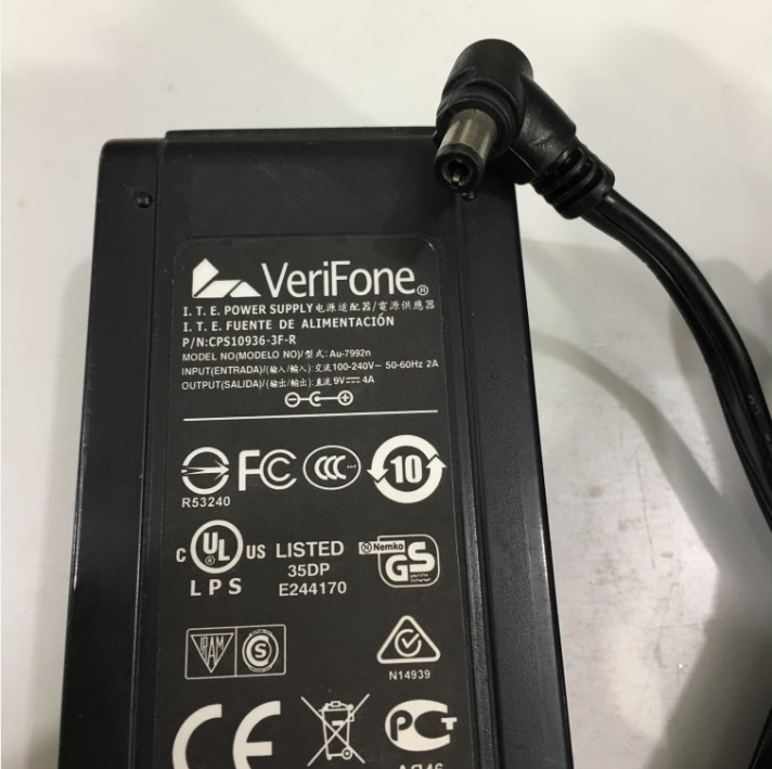 Adapter 9V 4A 36W VeriFone CPS10936-3S-R Connector Size 5.5mm x 2.5mm 90 Degree