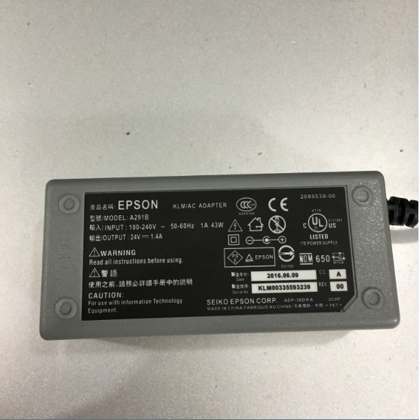 Adapter 24V 1.4A 43W EPSON A291B Connector Size 5.5mm x 2.5mm