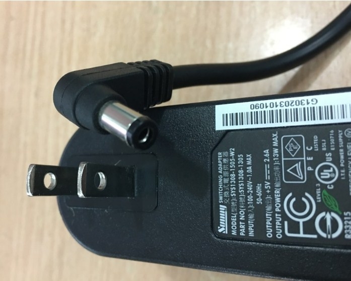 Chuyển nguồn Honeywell Xenon scanner 1902 Handheld BarCode Reader Adapter Original Sunny SYS1308-1502-W2 5V 2.6A 13W Connector Size 5.5mm x 2.5mm